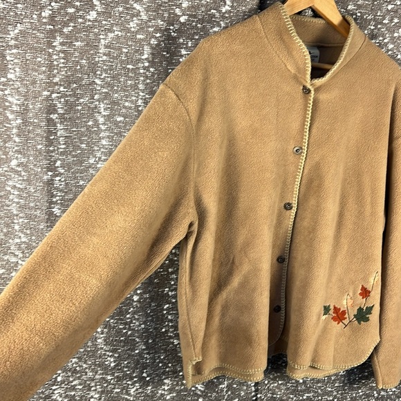 Attraction Fleece Embroidered Leaves Fall Button Up Light Jacket - Picture 8 of 8